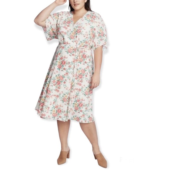 1 State Floral Print Wrap Dress Size 16w - Picture 8 of 9